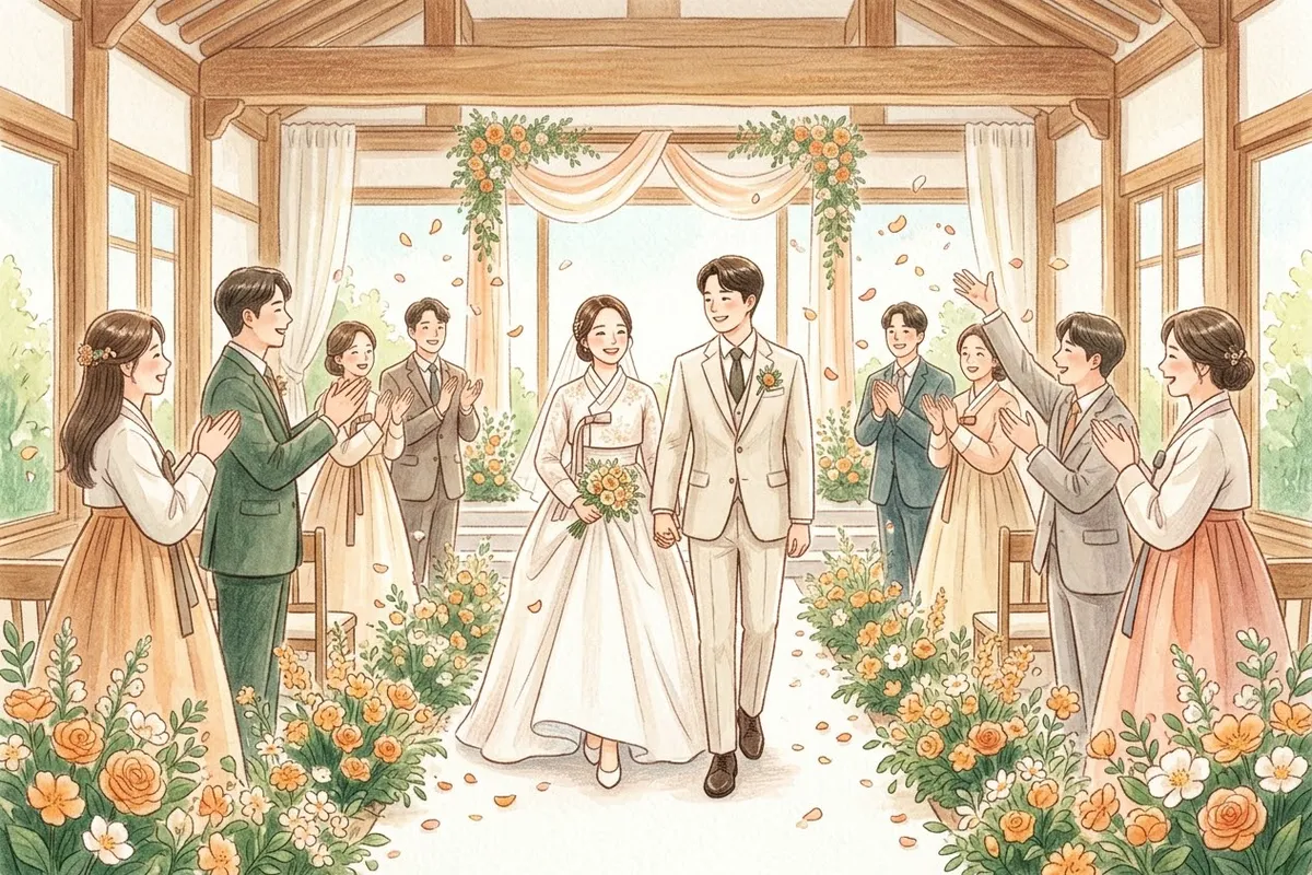 꽃으로 장식한 야외 결혼식 버진로드